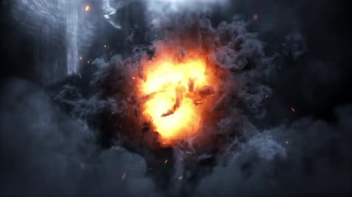 Dramatic Fiery Explosion Reveal with Smoke and Glowing Particles