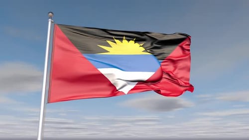 Antigua and Barbuda National Flag Waving in Wind