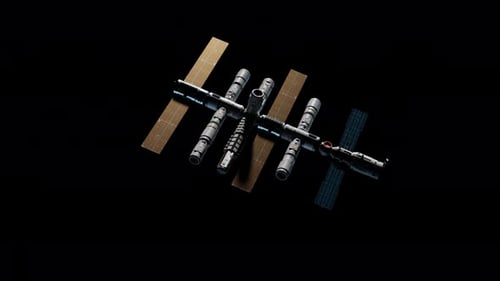 docking of the space module with the space station. video has alpha channel