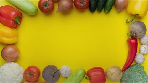 Colorful Vegetables Frame Bright Yellow Background