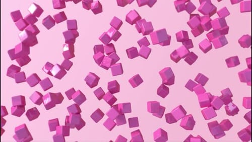 Rotierende 3D-Würfel: Dynamische Partikel auf rosafarbenem Hintergrund mit Farbverlauf