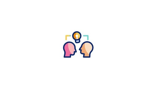 Animated Flat Icon of Two Heads Sharing an Idea