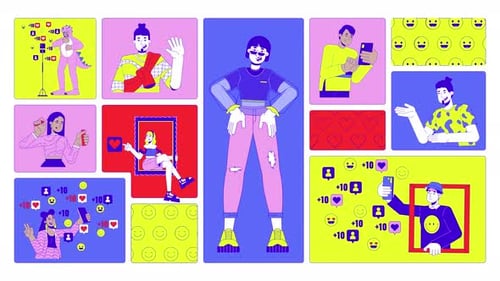 Social media trends and digital identity animated bento grid layout
