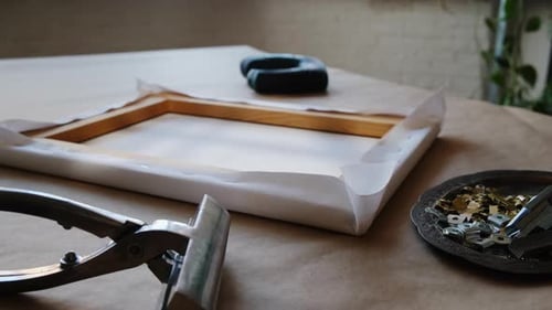 Canvas Stretching Tools and Materials in Art Studio
