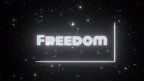 White Neon Sign Freedom In Retro Style In Star Stream Background Vj Loop In 4K