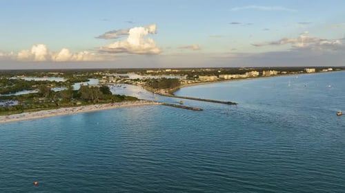 Aerial View of Nokomis Beach at Sunset Crowded with People Waiting for Independence Day Fireworks