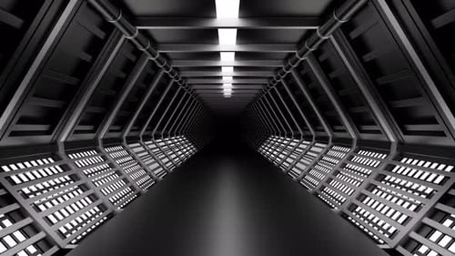 Futuristic 3d Corridor with Metal Walls