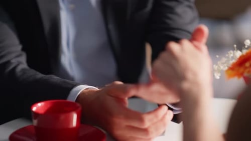 Romantic Boyfriend Talking Lady Flirting in Cozy Restaurant Smiling Closeup