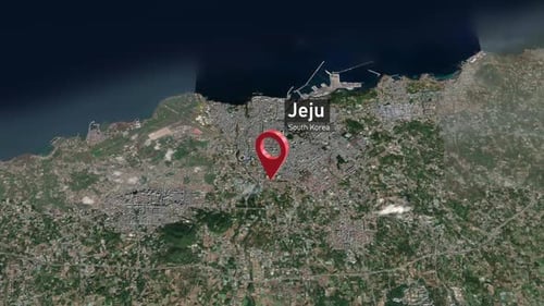 Jeju City Zoom (Südkorea) vom Weltraum zur Erde