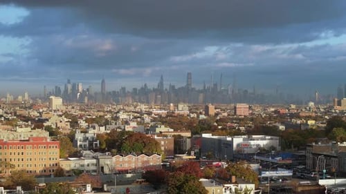 Aerial view of Midtown Manhattan at sunrise. Shot on an autumn morning in New York City.