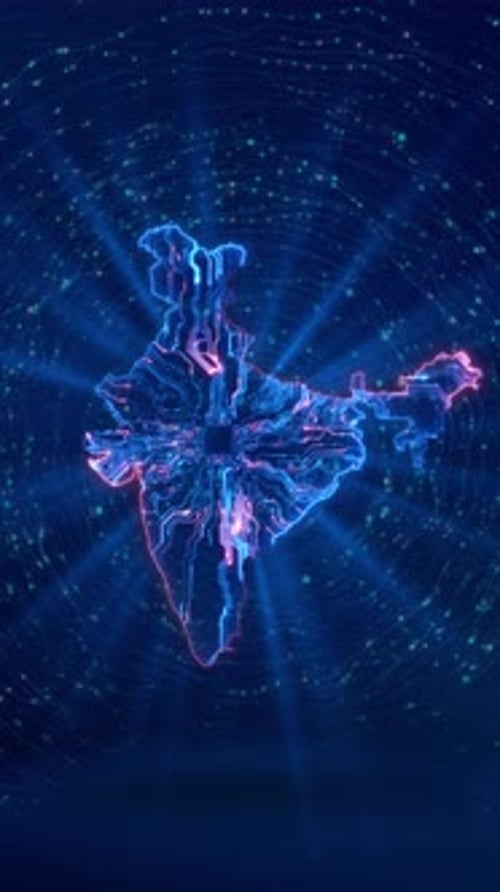 Glowing Digital Map of India with Futuristic Network Lines