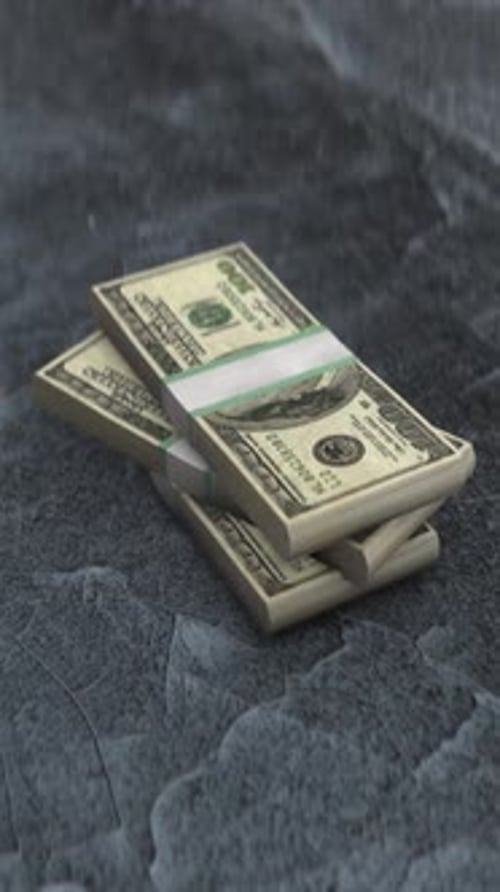 Rotating Stack Of $100 Bills In Close Up 3D Animation Vertical