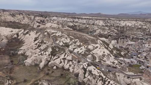 Aerial View of Cappadocia's Valleys with Fairy Chimneys
