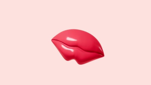 Glossy Red Lips Kiss with Floating Hearts Animation