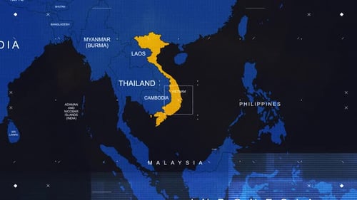 Digital Map Zoom In with Glitch Effect to Highlight Vietnam