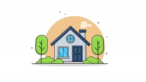 Flat Design Animated House Building Illustration