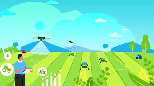 Smart Farming Technology with Drones and Autonomous Vehicles Animation