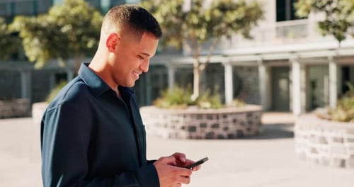 Businessman, walking and phone call in urban city for networking, customer negotiation