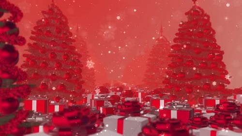 Christmas Trees and Gift Boxes Animation with Falling Snowflakes