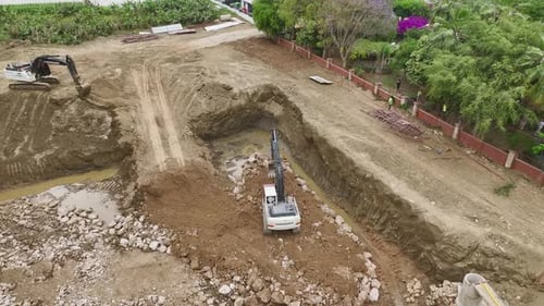 Foundation Works Aerial View of Soil and Heavy Machinery