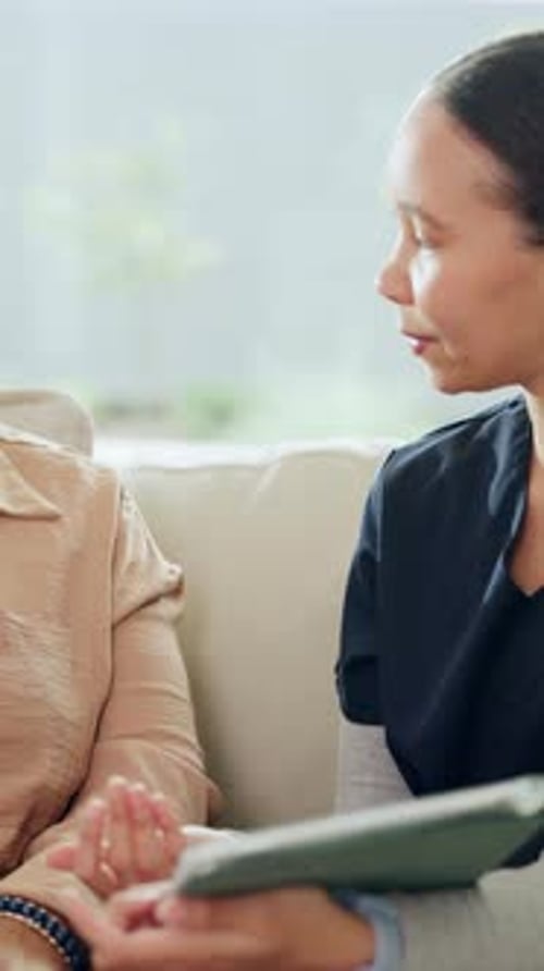 Senior Woman and Medical Professional Discuss Healthcare at Home