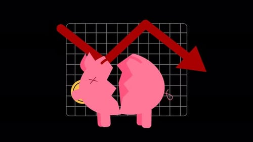 Flat Design Animated Financial Loss with Broken Piggy Bank