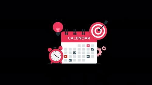 Animated Calendar with Clock and Goal Arrow. Time Optimization Concept Video - Transparent