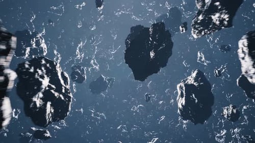 Rocky Asteroids Slowly Drift Through Endless Dark Space
