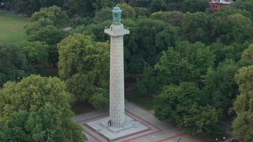 Aerial view of Fort Greene Park on an overcast morning. Shot during the summer in Brooklyn, New York