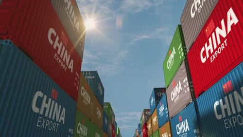 China export cargo containers in row endless