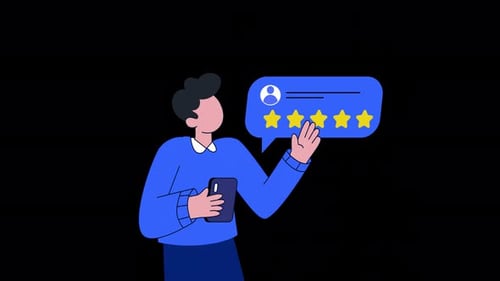 Flat Design Animation: Person Rating App with Five Stars