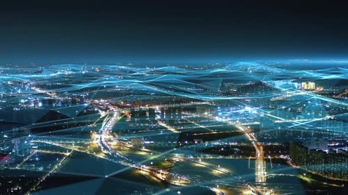 smart Connected city skyline. Futuristic network concept, city Technology.
