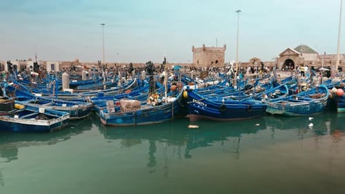 Blue Boats At The Dock In Morocco