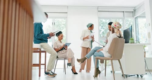 Business woman, teamwork or speaker in training, workshop or presentation in diversity growth