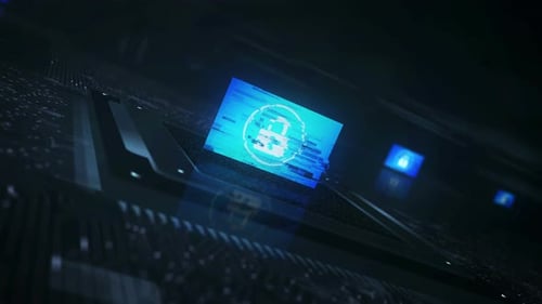 Cyber security flag on computer cpu