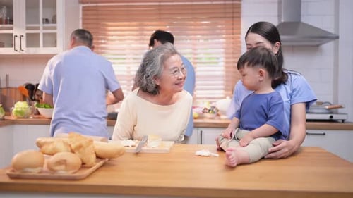Family Bakes Together in a Sunny Kitchen