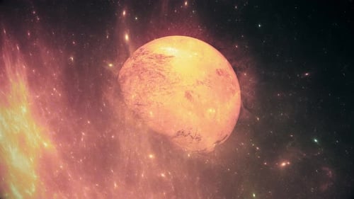 Cosmic Fiery Planet and Nebula Abstract Space Animation