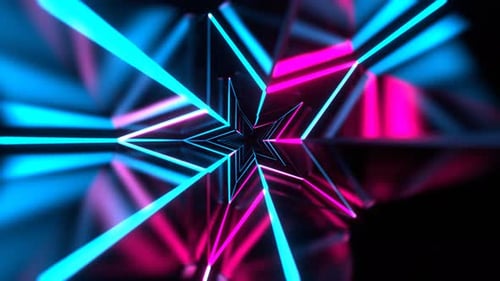 Cyan And Pink Neon Star Shaped Holiday Design Background Vj Loop In 4K