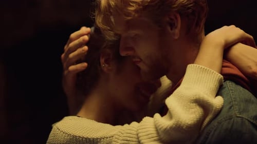 Affectionate lovers embrace cuddle and dance close on a romantic honeymoon night