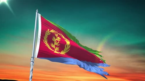 Eritrea National Flag Waving in Realistic Sky Animation