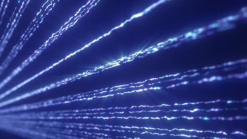 Lignes électriques abstraites avec des impulsions énergétiques crépitantes sur fond bleu