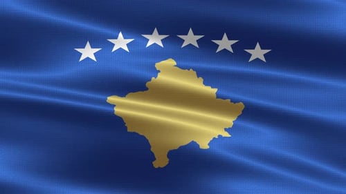 Waving Kosovo Flag Animation with Realistic Fabric Texture