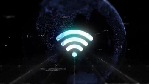 Wifi Logo On Technologic Earth Surrounded By A Network Of Graphics Effects V02