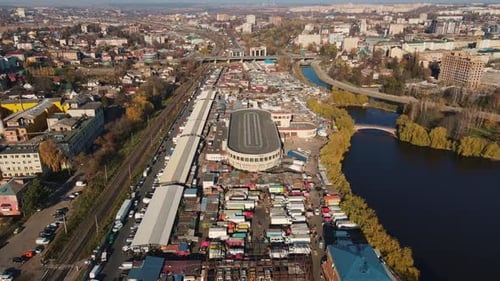 Air View of the Market Near the River The Concept of City Landscape