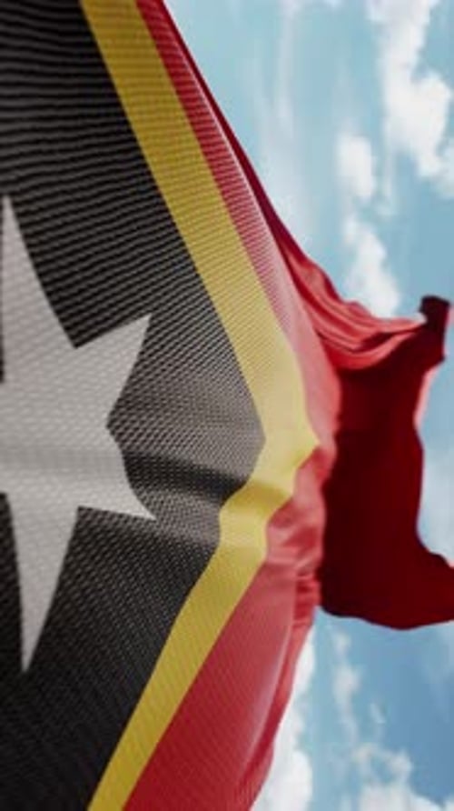 Timor-Leste National Flag Waving in Realistic 3D Loop