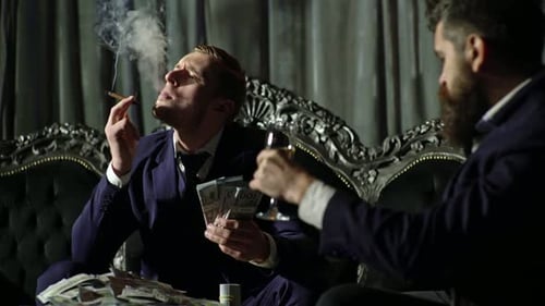 American Money Business Rich Gentleman Count Money Gangsters in Dark Room Counting Money Dollars