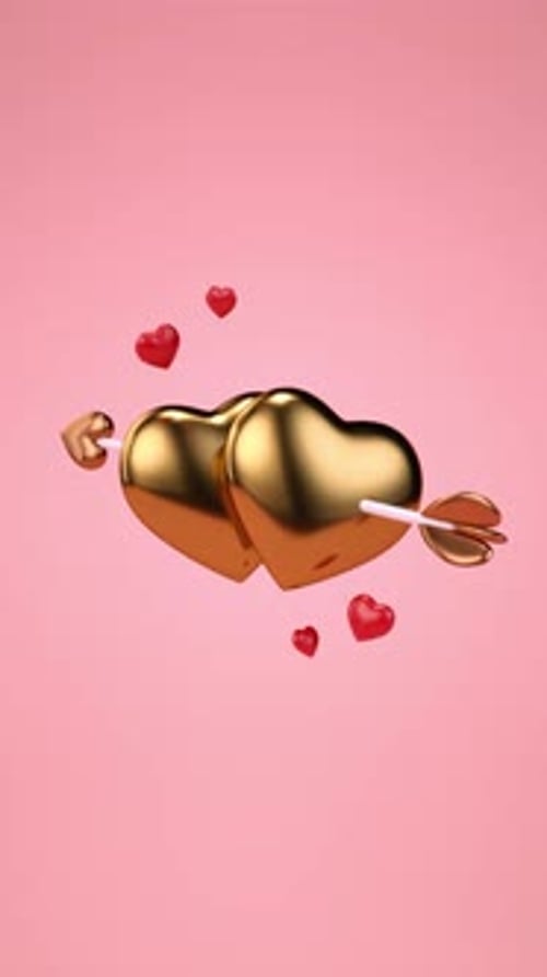 Animated Golden Hearts with Cupid's Arrow