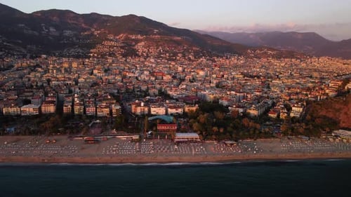 Awesome aerial view of Alanya in Turkey an sunset