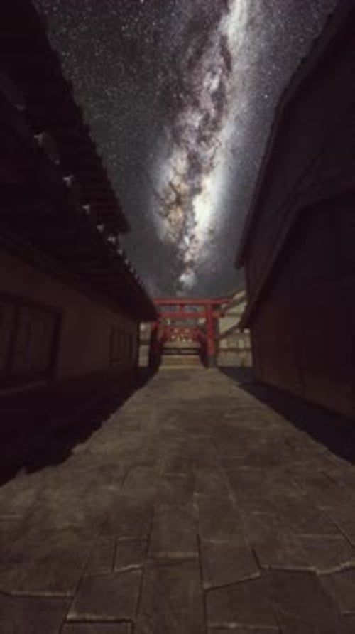 Dark Alley Leading to Building Under Starry Sky
