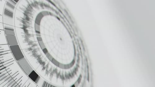 Nahaufnahme der komplexen Animation mit runden Graphen aus dem Quantencomputeruniversum Cyber Space of AI